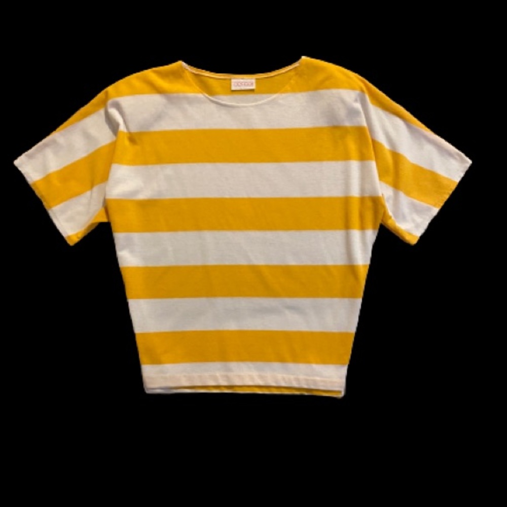 Vintage Cos Cob 1980s yellow and white horizontal stripe t shirt size medium